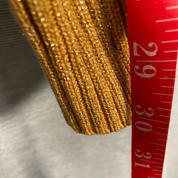 Gold Metallic Shimmer V Neck Cable Knit Sweater Cotton - Picture 5 of 5